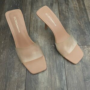 BCBGeneration Tan Heels with Square-Toe Design